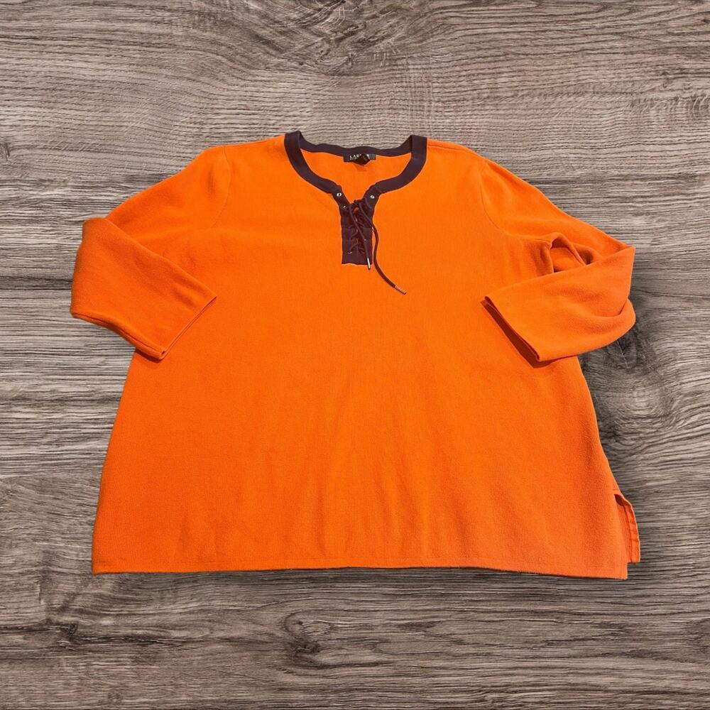 Lauren Ralph Lauren Orange Lace Up Sweater Plus Size 3X